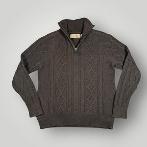 BKE Sweater Mens Medium Brown Cable Knit 1/4‎ Zip Mock Neck Cotton Pullover Warm
